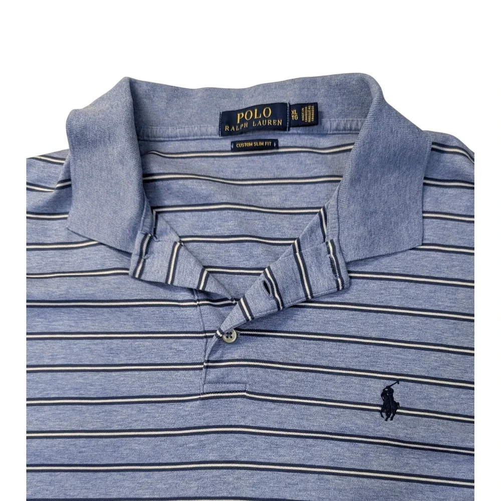 Polo Ralph Lauren‎ Custom Slim Fit Blue White Striped Polo Shirt Mens XL